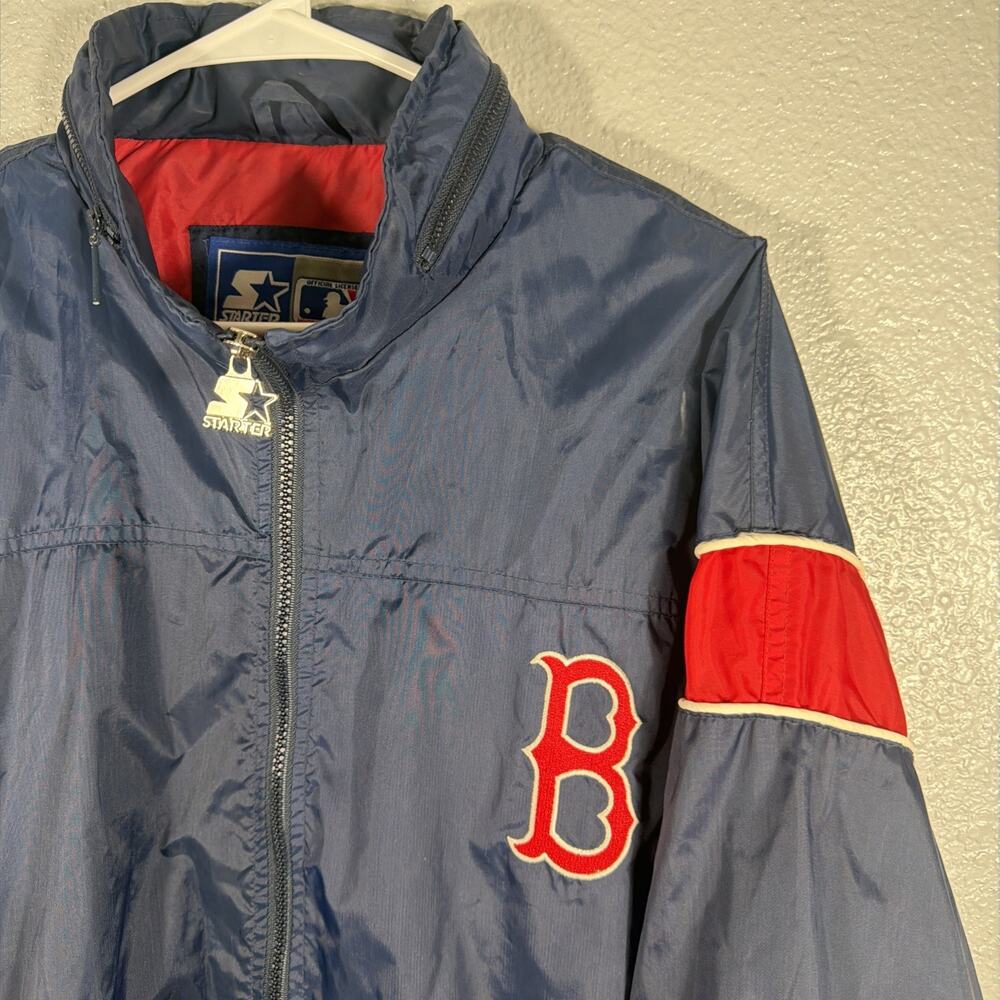 Vintage 90s Starter Full Zip Boston Red Sox Light Weight Windbreaker Jacket L - Picture 2 of 9